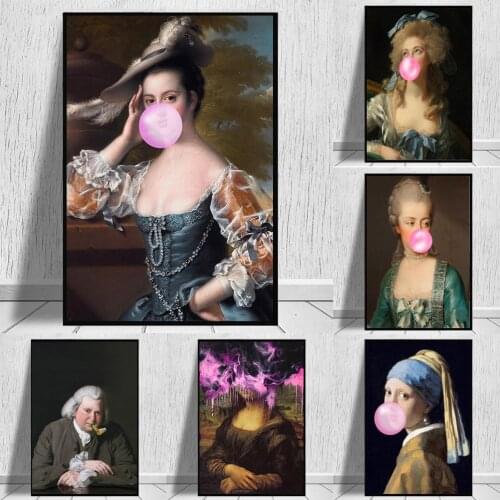 Girl with a Pearl Earring Classical Famous Paintings on the Wall Art Posters and Prints Funny Mona Lisa Creative Picture Decor