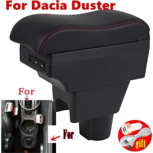 For Dacia Duster Armrest Retrofit parts Interior Storage box 3USB LED Simple installation Car Armrest box