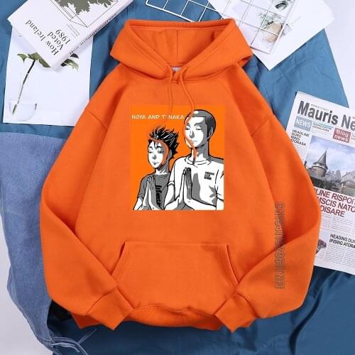 Haikyuu Noya And Tanaka Cute Comics Women Hoodie Harajuku Loose Hooded Trendy Hoody Hip Hop Women Drop Shoulder Hoodies Printed