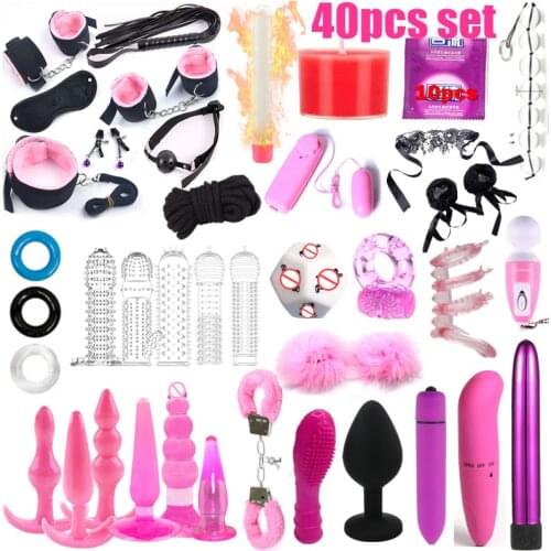 Sex Toys for Women Men Handcuffs Nipple Clamps Whip Spanking Sex Silicone Metal Anal Plug Butt Bdsm Vibrator Bondage Set