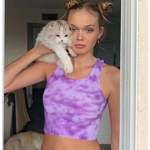 Women Sleeveless Tank Summer Tie Dyeing Printing Casual Vest Stretch Club Clothing Slim Fit Gradient Printing Short Vest Female