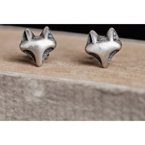 Fashion Real S925 Sterling Silve Cute Fox Stud Earrings Animal Jewelry Gifts