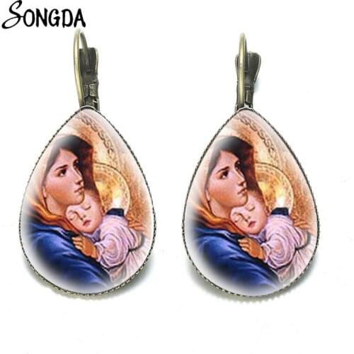 Fashion Mother and Child Earrings Art Photo Glass Cabochon Water Drop Earrings For Women Jewelry Gift Collection Accessories