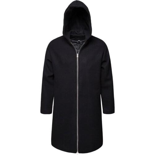 Mens Autumn and Winter Mid-Length Windbreaker Fashion New Casual Solid Color Woolen Coat Coat