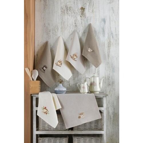 Coffee 6 Pieces Embroidered Kitchen Towel Set 40x60cm