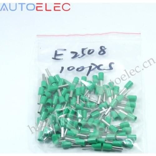100pcs E2508 Ferrule Terminal Cord End Terminal AWG14 2.5mm Copper Brass Wire Copper Insulated Crimp Pin Connector tubeTerminals
