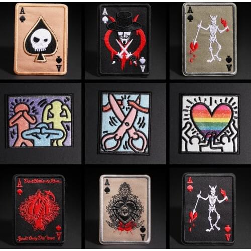 Skull Poker Liberty Statue Patches for Punk Clothes Death Card Poker Ace Of Spades Patches Iron Badges on the DIY Bag Decoration