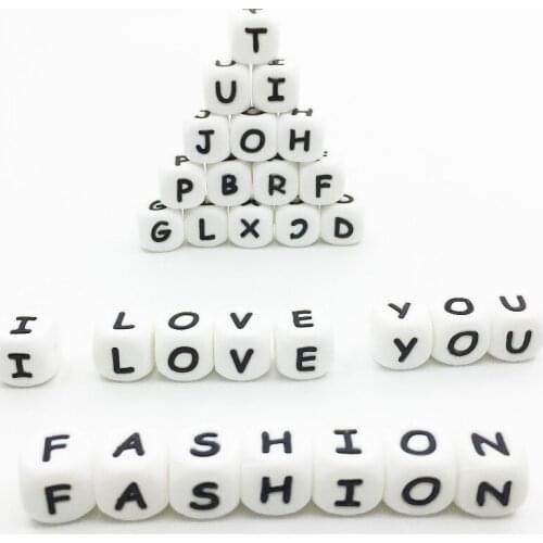 New 500pcs/lot 12mm Food Grade silicone Alphabet Bands DIY Silicone necklace teether beads Letter Beads Pendants Accessories