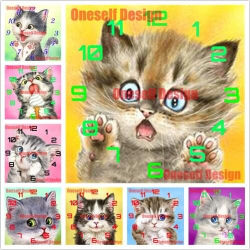 New 5d diamond painting clock animal cat diamond embroidery clock cute cat rhinestone pictures decoration home diamond art kit