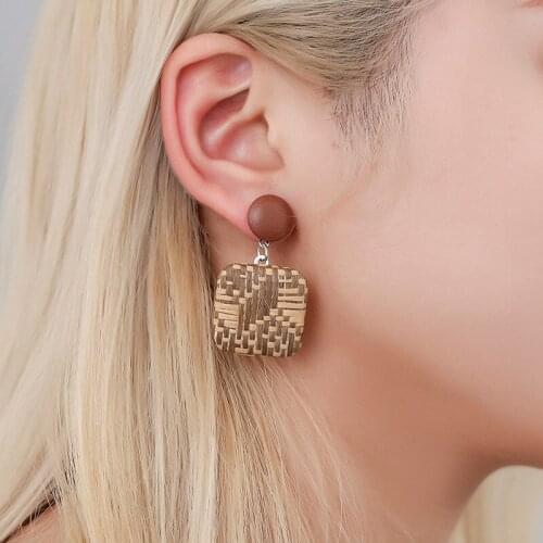 New Geometric Knot Metal Ethnic Style Creative Woven Grass Square Earring Jewelry For Women Girl Bohemian Fashion Jewelry Gifts