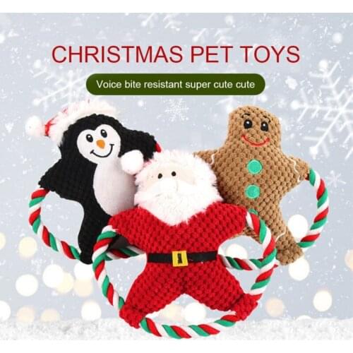 New Christmas Santa Claus Pet Dog Toys Chew Squeaker Pet Plush Toys For Dogs Cute Biting Rope Sound Toys