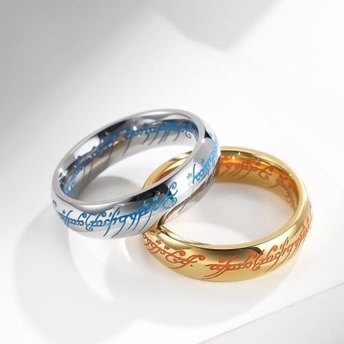 One Luminous Ring Of Power Elf Bilbo Baggins Gollum Tolkien Letter Wizard Gold Black Titanium Stainless Steel Movie Jewelry Men