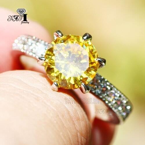 Wholesale YaYI Jewelry Fashion Princess Cut 10*10mm Yellow Cubic Zirconia Silver Color Engagement Wedding Party Heart Rings