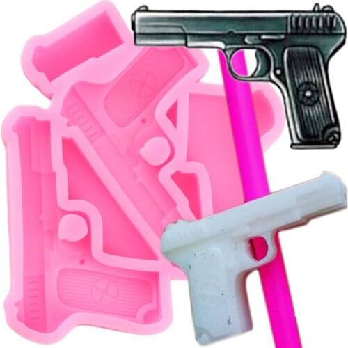 Gun Silicone Straw Topper Mold Keychain Epoxy Resin Molds Chocolate Candy Clay Mould Baby Birthday Fondant Cake Decorating Tools