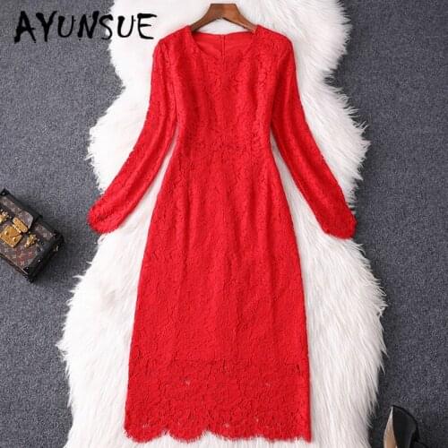 Dress Women Spring Autumn Dress Clothes 2020 Red Party Dress Vintage Lace Dress Elegant Vestidos Robe Femme 83051 YY2475