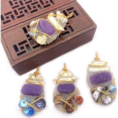 Pearl Pendant Irregular Natural Freshwater Inlaid Crystal Colorful Pearl Hand-wound Copper Wire Necklace Jewelry Making Pendant