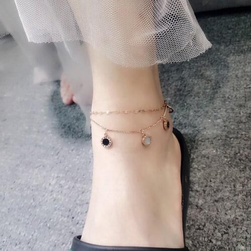 Luxury Famous Brand Jewelry Roman numerals Anklet Women Rose Gold Color Stainless Steel Ladies Jewelry Not Fade