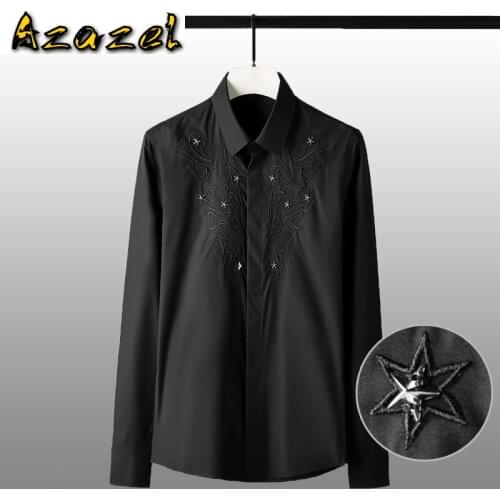 Azazel Cotton Solid Color Mens Shirts Luxury Embroidery Long Sleeve Mens Dress Shirts Plus Size 4xl Slim Fit Male Shirts