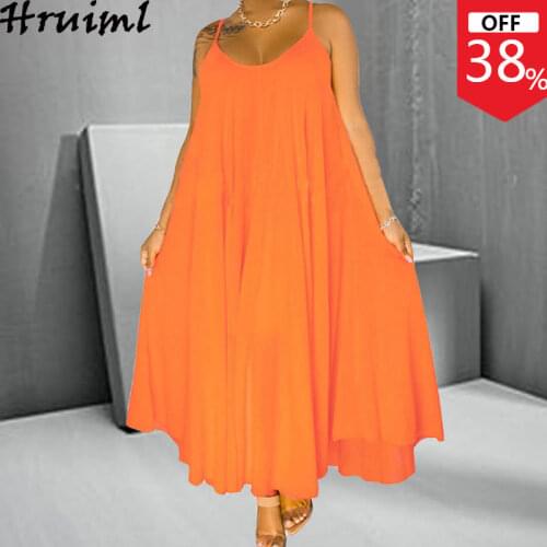 Sexy Sling Dress Solid Color Casual Loose Large Size Sleeveless Dresses Ankle-Length V-Neck Fashion Hot Sale Vestidos Largos
