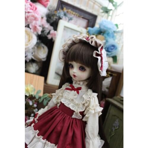 BJD doll dress is suitable for 1/3 1/4 1/6 MSD and Blythes fashion retro dress with bow dress + hair accessories two-piece set