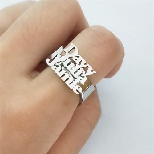 Wide Multiple Names Rings Custom Jewelry Gothic Gold Personalized Name Ring For Women Men Adjustable Bague Homme