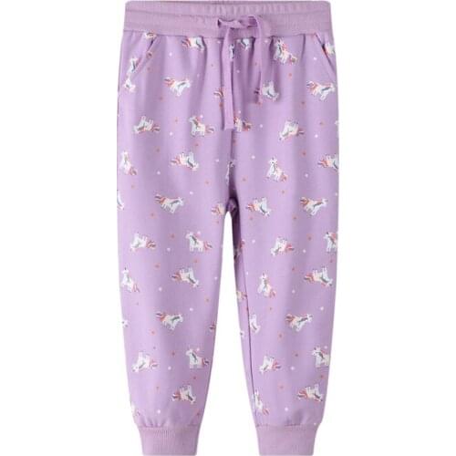Jumping Meters Cartoon Girls Snatural Cotton Pants Spring Autumn Purple Unicorn Pattern Trousers Casual Children Clothing