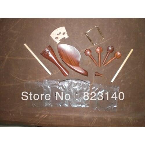 1 Set High Grade SIAM ROSEWOOD Violin fitting with Tail gut, Sound post, Gold chin rest screw, Violin bridge and Violin string