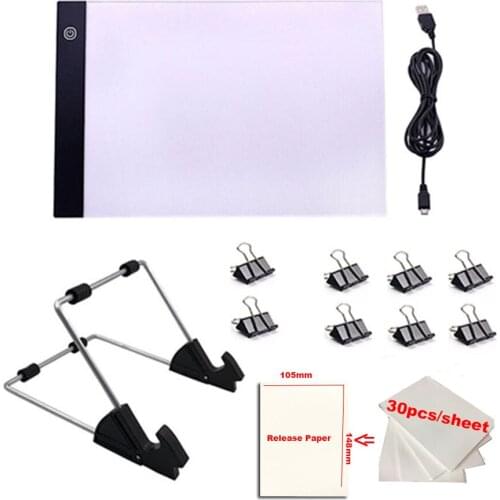 USB Powered A4 LED Light Pad Board for Diamond Painting Kit, Adjustable Brightness with Detachable Stand Clips,Release Paper