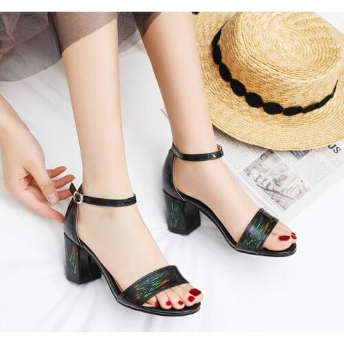 Women Pumps High Heels Ankle Strap Women Casual Sandals Open Toe Summer High Heels Buckle Thick heel Ladies Office Work Sandalia