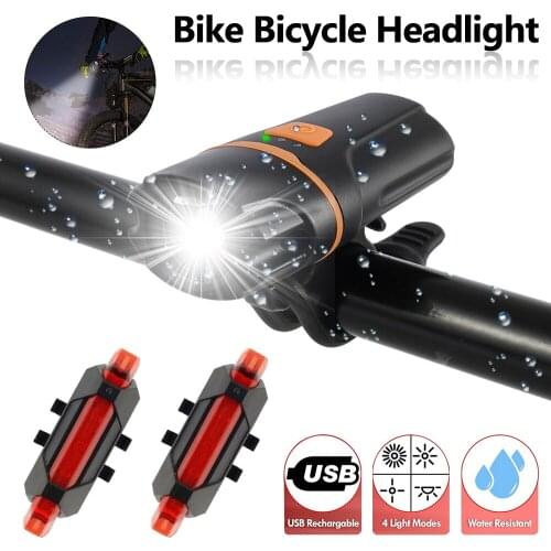 Bike Bicycle Light USB LED Rechargeable Set Mountain Cycle Handlebar Front Back Headlight Lamp Flashlight Bike Accessories