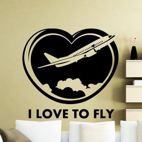 I Love To Fly Aircraft Airplane Wall Sticker Plane Vinyl Decal Home Garage Room Interior Decoration Waterproof Art Murals