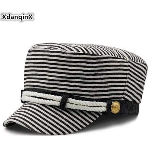 XdanqinX 100% Cotton Army Military Hats Mens Flat Cap 2020 New Fashion Stripes Womens Tongue Caps Couple Hat Snapback Cap