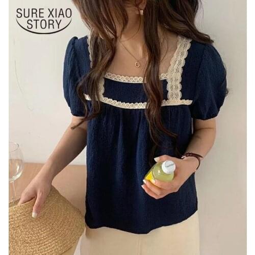 Short-sleeved Shirt Womens Spring Summer Solid Temperament Bottomed Chiffon Shirt Top Design Bubble Sleeves Fashion 14749