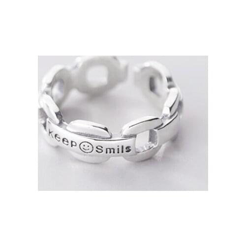 Sole Memory Smile Retro Chain Smiley Geometry 925 Sterling Silver Female Resizable Opening Rings SRI555
