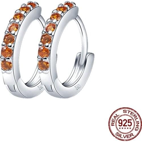2021 New 100% Real 925 Sterling Silver Orange Red Multi-Size Round Zircon Earrings For Women Birthday Fashion Jewelry Gift
