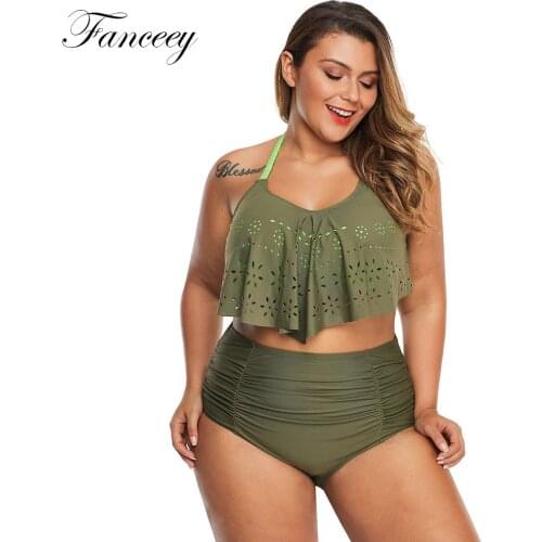 Fanceey 2 piece 2021 Bikini high waist Womens swimsuit Push Up Swimwear women Ruffles Bandage Bathing Suit Beachwear Biquini