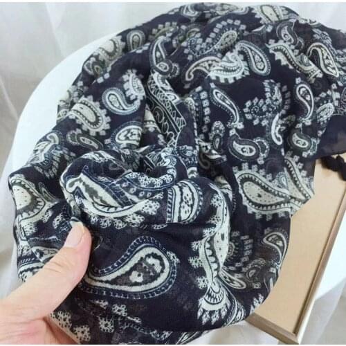 New 2021 Women Autumn Viscose Shawl Navy Blue Cashew Floral Tassel Scarf Wrap Pashmina Snood Soft Bufandas Muslim Hijab 180*90cm