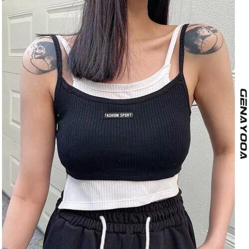 Genayooa Summer Tank Top Casual Slim Knitted Top Sleeveless Top Women Patchwork Sexy Tank Crop Tops Streetwear Caim Tank 2021