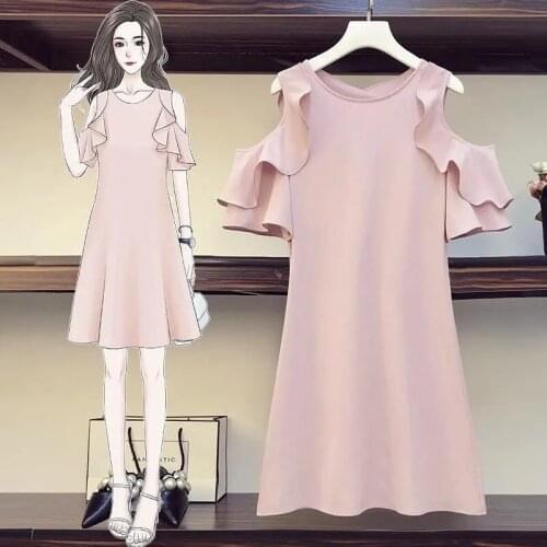 Large size ruffled off-shoulder dress women 2021 summer new Korean style fashion design open back loose casual mini dress