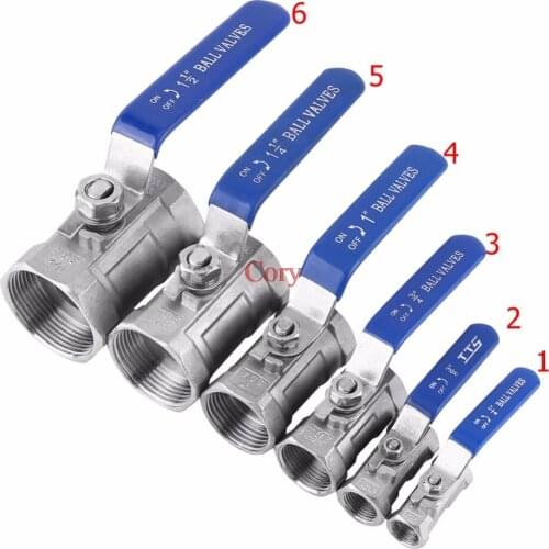 1pc Stainless Steel SS304 Pipe one-piece ball valve Threaded Female x Female Sanitary Shut-off Ball Valve Straight