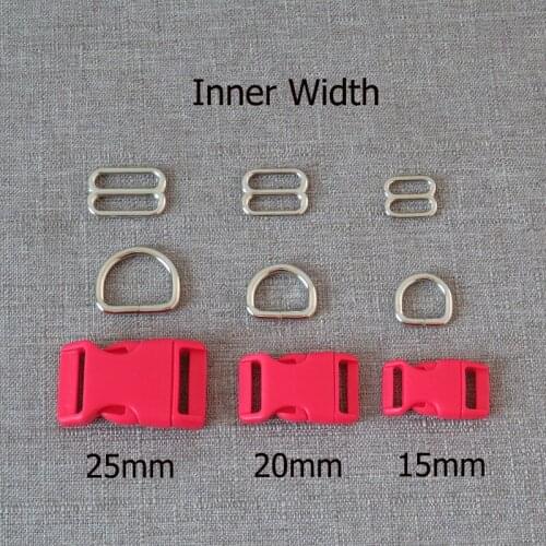 10Sets/Lot Plastic Buckle Metal D Ring Adjuter Tri Glides Straps Belt Loop Slider For Pet Dog Collar Harness Hardware Accessory