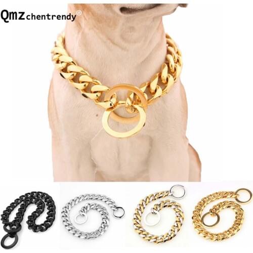 15mm Strong Stainless Steel Dog Collar Dogs Training Choke Chain Collars for Large Dogs Pitbull Bulldog Necklace