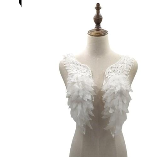 5 Pairs 3D Chiffon Flying Angel Wings Venice Lace Collar Fabric Trim DIY Embroidery Neckline Applique Bridal Gown Sewing Craft
