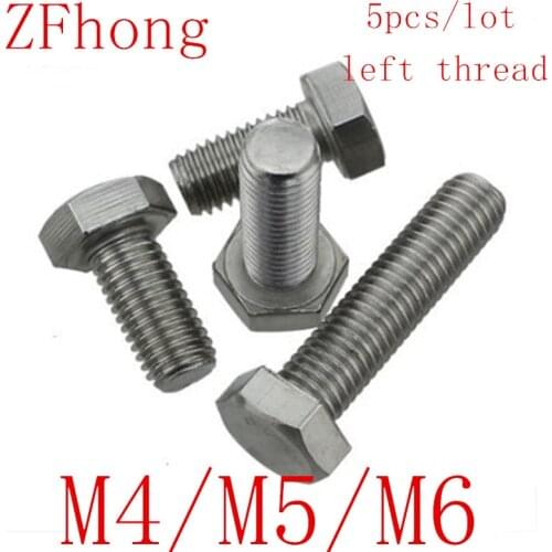 5PCS/LOT DIN933 Left thread M4 M5 M6*12/14/16/18/20/25/30/35/40/45/50 stainless steel left thread Hex bolt