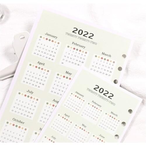 A5/A6/A7 2022 Calendar Notebook Inner Paper Cute Daisy Planner Loose-Leaf Dividers Sticker Learning Schedule Office Supplies