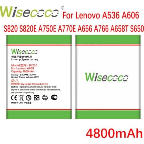WISECOCO 4800mAh BL210 Battery For Lenovo A536 A606 S820 S820E A750E A770E A656 A766 A658T S650 Smartphone High Quality Battery