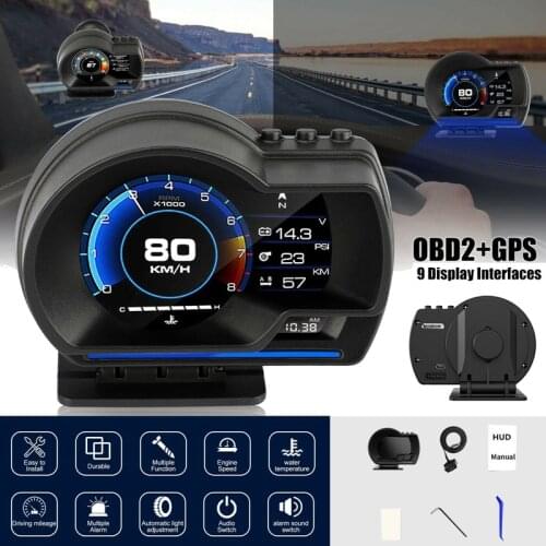 HUD OBD2+GPS Gauge Head Up Car Digital Display Speedometer RPM Alarm Water&Oil Temp Monitor Fault Code Elimination