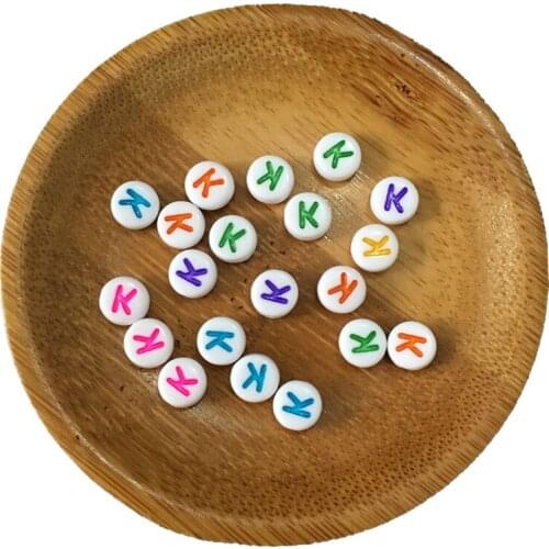 Free Shipping 500pcs/lot 4*7MM Individual Letter K Spacer Beads White with Colorful Acrylc Alphabet jewelry Bracelet Spacer Bead