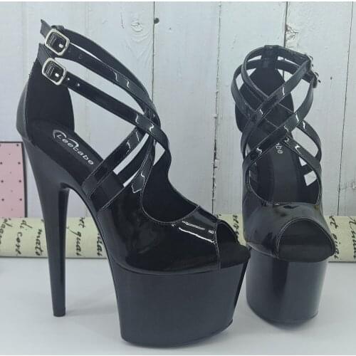 Leecabe Shinny Black 17CM/7Inch Womens Platform Sandals party High Heels Shoes Pole Dancing Shoes