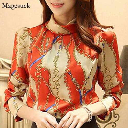 Autumn Plus Size Women Blouses O-neck Vintage Printed Chiffon Blouses Women Casual Pullover Shirts Women Blusas Mujer 1817 50